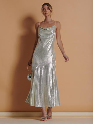 Jolie Moi Ginny Spaghetti Strap Dress, Silver