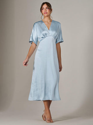 Satin A-Line Midaxi Dress, Blue