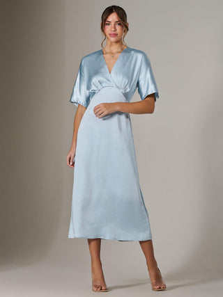 Satin A-Line Midaxi Dress, Blue