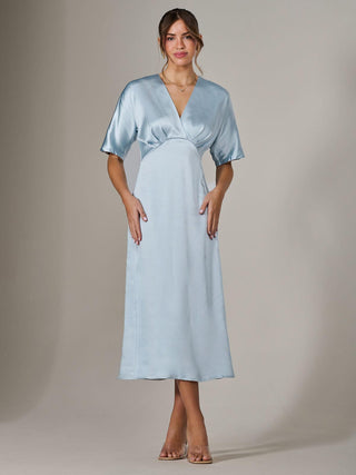 Satin A-Line Midaxi Dress, Blue