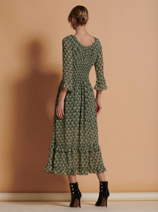 Qaiya Shirred Chiffon Maxi Dress, Green Floral – Jolie Moi Wholesale
