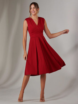 Plain Sleeveless Midi Dress, Burgundy