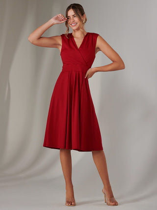 Plain Sleeveless Midi Dress, Burgundy