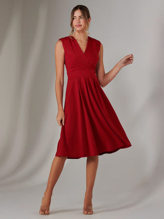 Plain Sleeveless Midi Dress, Burgundy