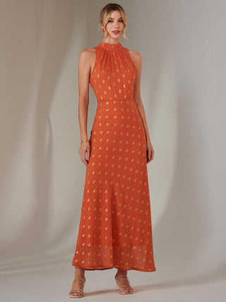 Halterneck Maxi Dress, Orange