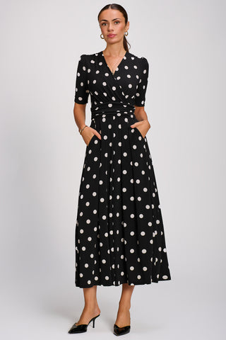 Printed Jersey Maxi Dress, Black Spot