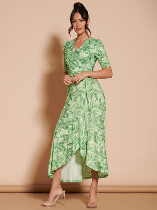 Ruffle Hem Jersey Maxi Dress, Green Leafy