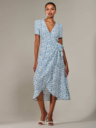 Faux Wrap Midaxi Dress, Blue Floral