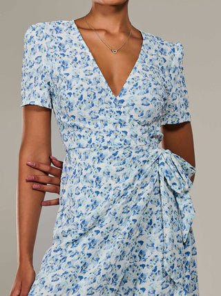 Faux Wrap Midaxi Dress, Blue Floral