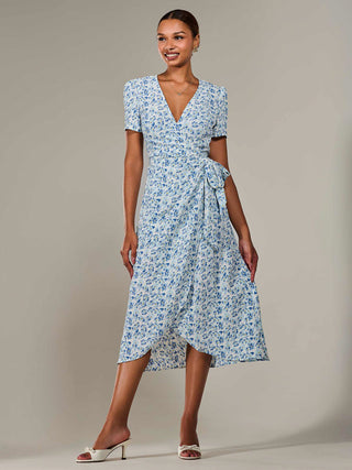 Faux Wrap Midaxi Dress, Blue Floral