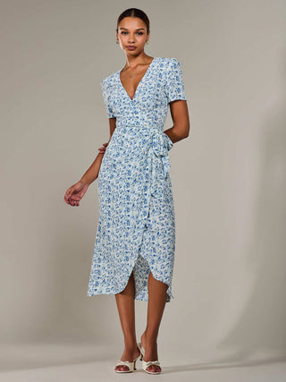 Faux Wrap Midaxi Dress, Blue Floral