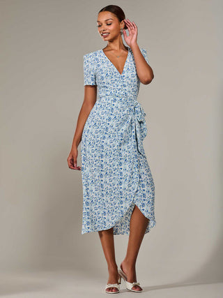 Faux Wrap Midaxi Dress, Blue Floral