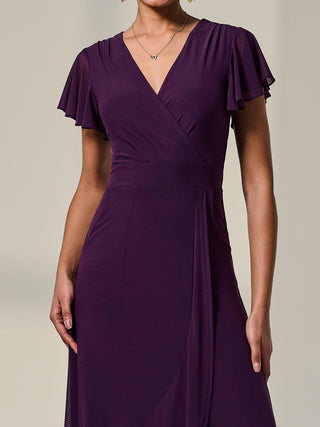 Plain Wrap Mesh Maxi Dress, Dark Purple