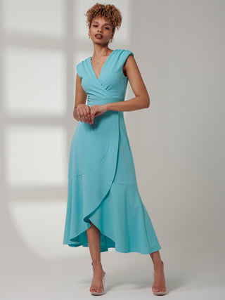 Preslie Wrap Frill Hem Maxi Dress, Turquoise