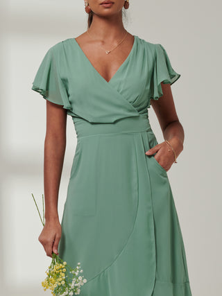 Vicky Chiffon Frill Maxi Dress, Green