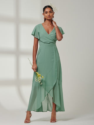 Vicky Chiffon Frill Maxi Dress, Green