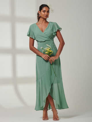 Vicky Chiffon Frill Maxi Dress, Green