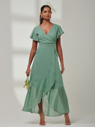 Vicky Chiffon Frill Maxi Dress, Green