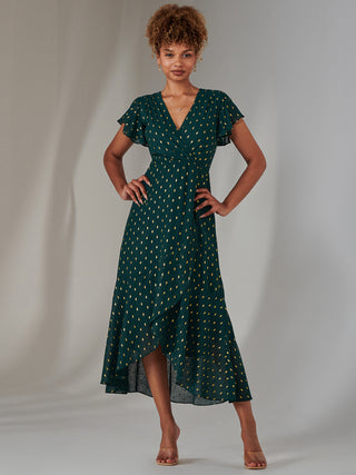 metallic spot dress Black & Gold Metallic Spot Print Tie Neck Dress