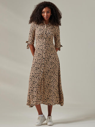 Nora Print Viscose Maxi Shirt Dress, Neutral Animal