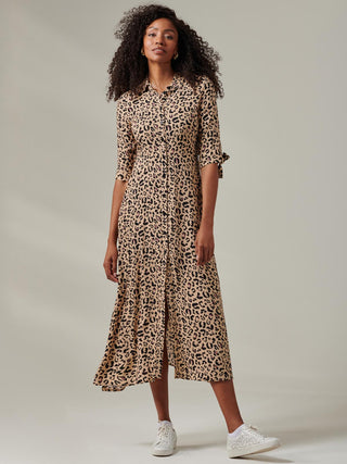 Nora Print Viscose Maxi Shirt Dress, Neutral Animal