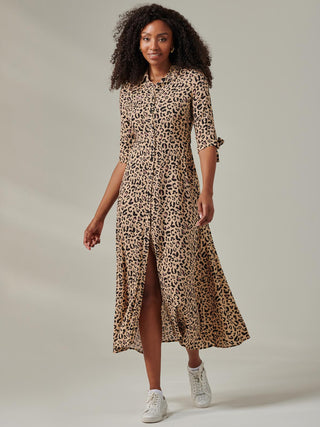 Nora Print Viscose Maxi Shirt Dress, Neutral Animal