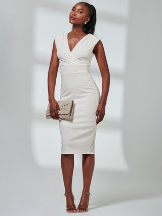 Yiskah Wrap Bodice Pencil Dress, Ivory