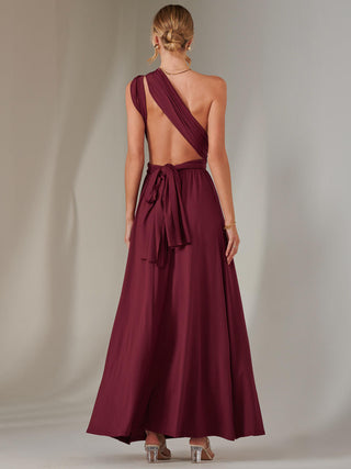 Halter Neck Maxi Bridesmaid Dress, Burgundy