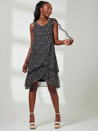 Frill Chiffon Mini Swing Dress, Black Ditsy – Jolie Moi Wholesale