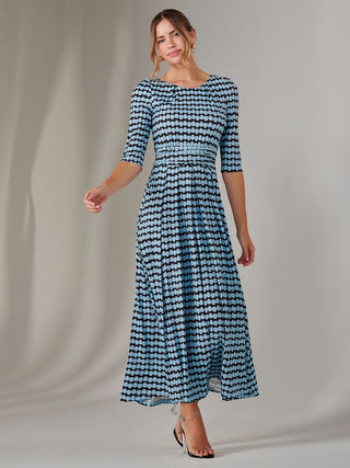 Enya 3/4 Sleeve Jersey Midaxi Dress, Blue Geo