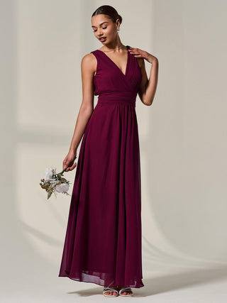 Cora Sleeveless Chiffon Maxi Dress, Burgundy