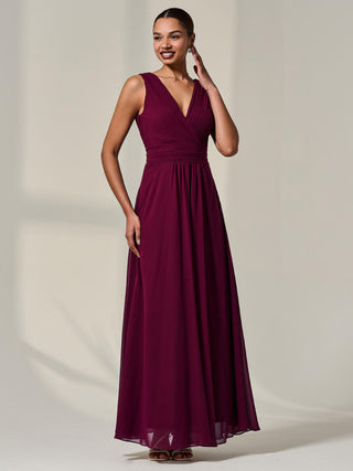 Cora Sleeveless Chiffon Maxi Dress, Burgundy