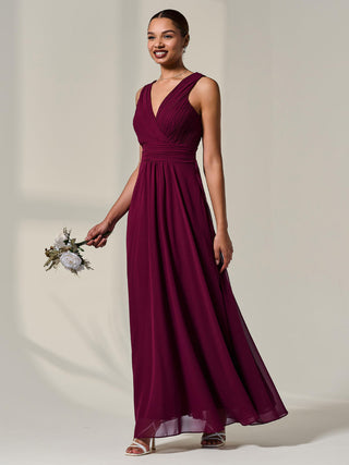 Cora Sleeveless Chiffon Maxi Dress, Burgundy