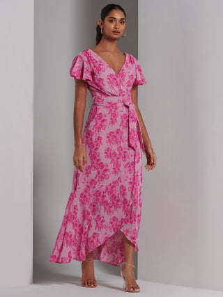 Haylie Frill Chiffon Maxi Dress, Pink Floral