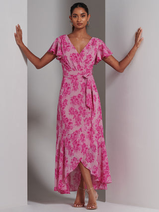 Haylie Frill Chiffon Maxi Dress, Pink Floral