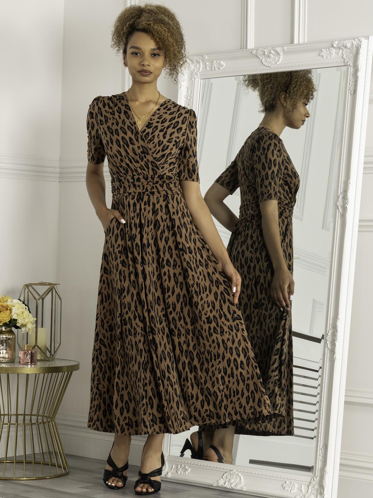 Akayla Printed Jersey Maxi Dress, Brown Animal