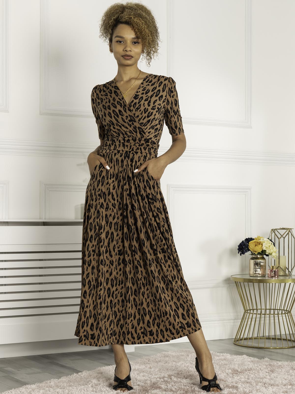 Akayla Printed Jersey Maxi Dress, Brown Animal