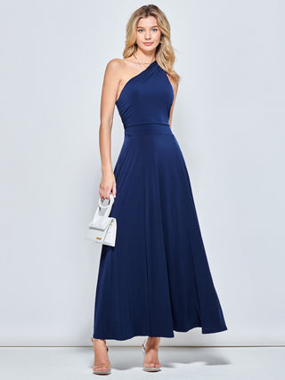 One Shoulder Jersey Maxi Dress, Navy