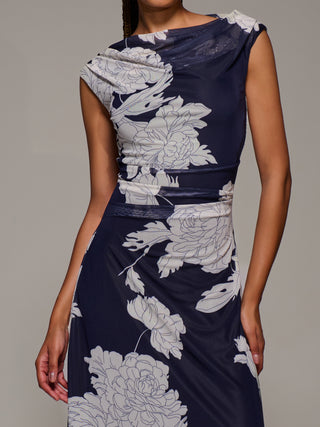 Multiway Neckline Mesh Maxi Dress, Navy Floral