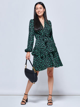 Casey Long Sleeve Tie Front Dress, Navy Floral