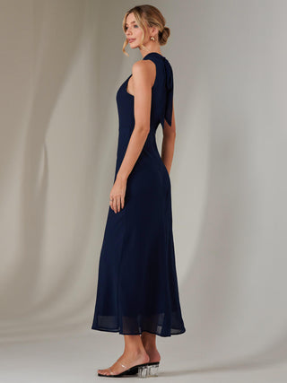 Halter Neck Open Back Chiffon Maxi Dress, Navy