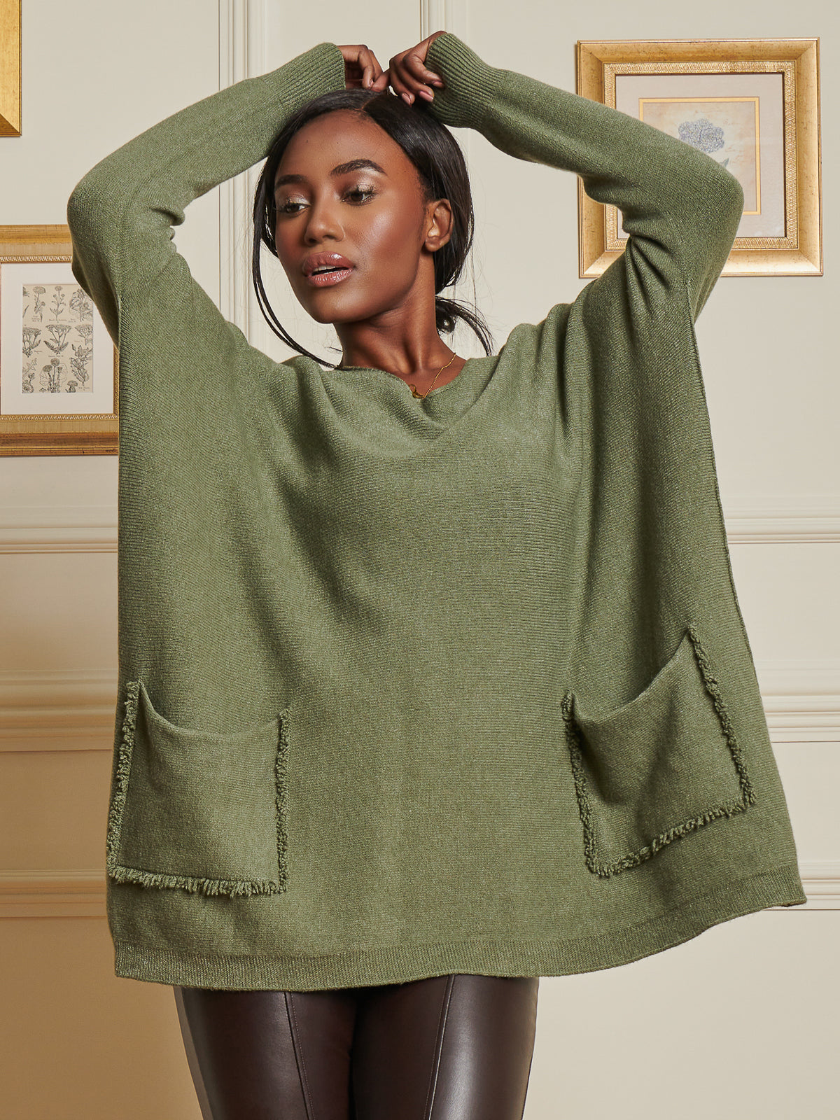 Made In Italy Loose Fit Pocket Knit Jumper, Soldier Green