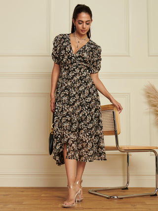 black ditsy midi dress Black Ditsy Floral Christina Midi Dress