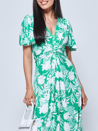Twist Front Jersey Maxi Dress, Green Floral