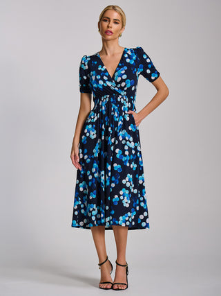 Short Sleeve Printed Jersey Midi Dress, Blue Spot