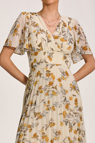 Printed Chiffon Pleated Maxi Dress, Amber Floral
