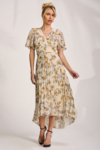 Printed Chiffon Pleated Maxi Dress, Amber Floral