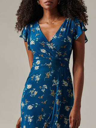 Heleyna Ruffle Hem Mesh Maxi Dress, Teal Floral