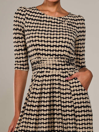 Jersey Half Sleeve Pleated Midaxi Dress, Stone/Black