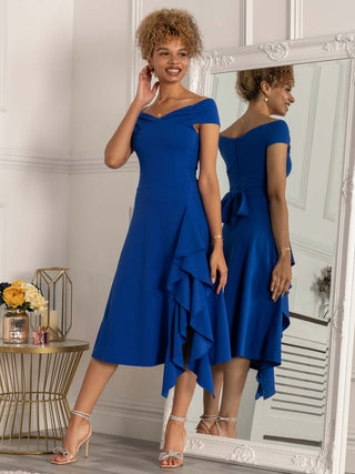 Desiree Frill Fit & Flare Dress, Royal Blue